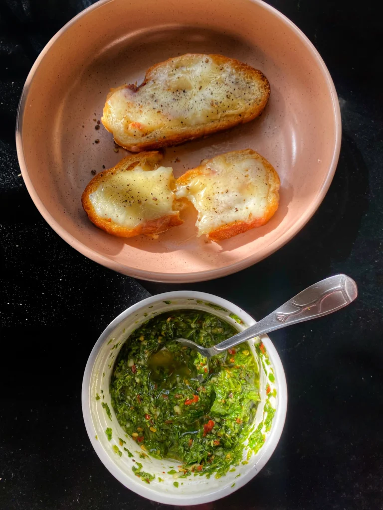 cheese toast with chimichurri