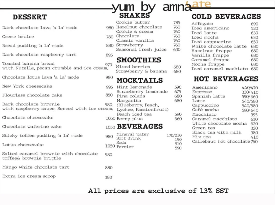 YumByAmna Menu Page 2