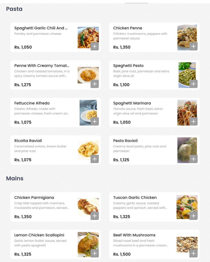 Pomo pasta and mains karachi menu