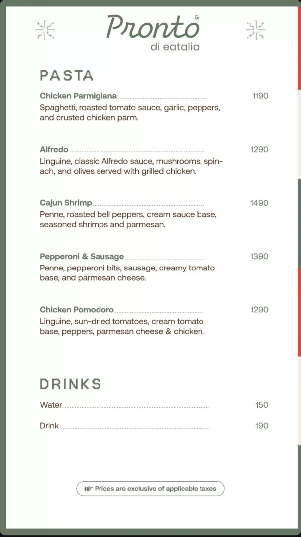 Pronto by Eatalia Menu Page 5